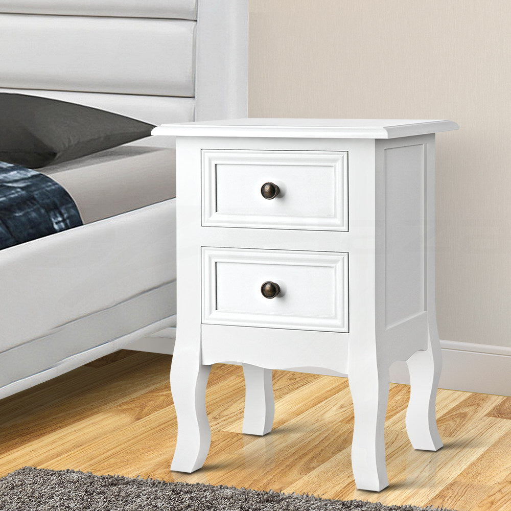 Artiss Bedside Table 2 Drawers - BISSET White