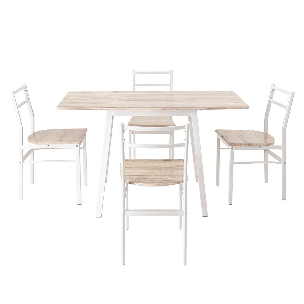 Artiss Dining Table and Chairs Set 5pcs with Extendable 60-120cm Drop-Leaf Table Natural White