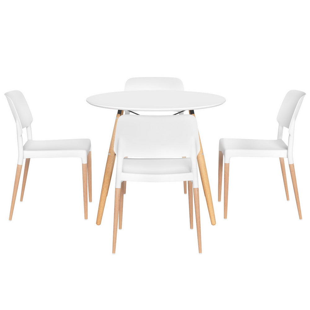 1 Artiss Dining Table and 4 Chairs Set Round White