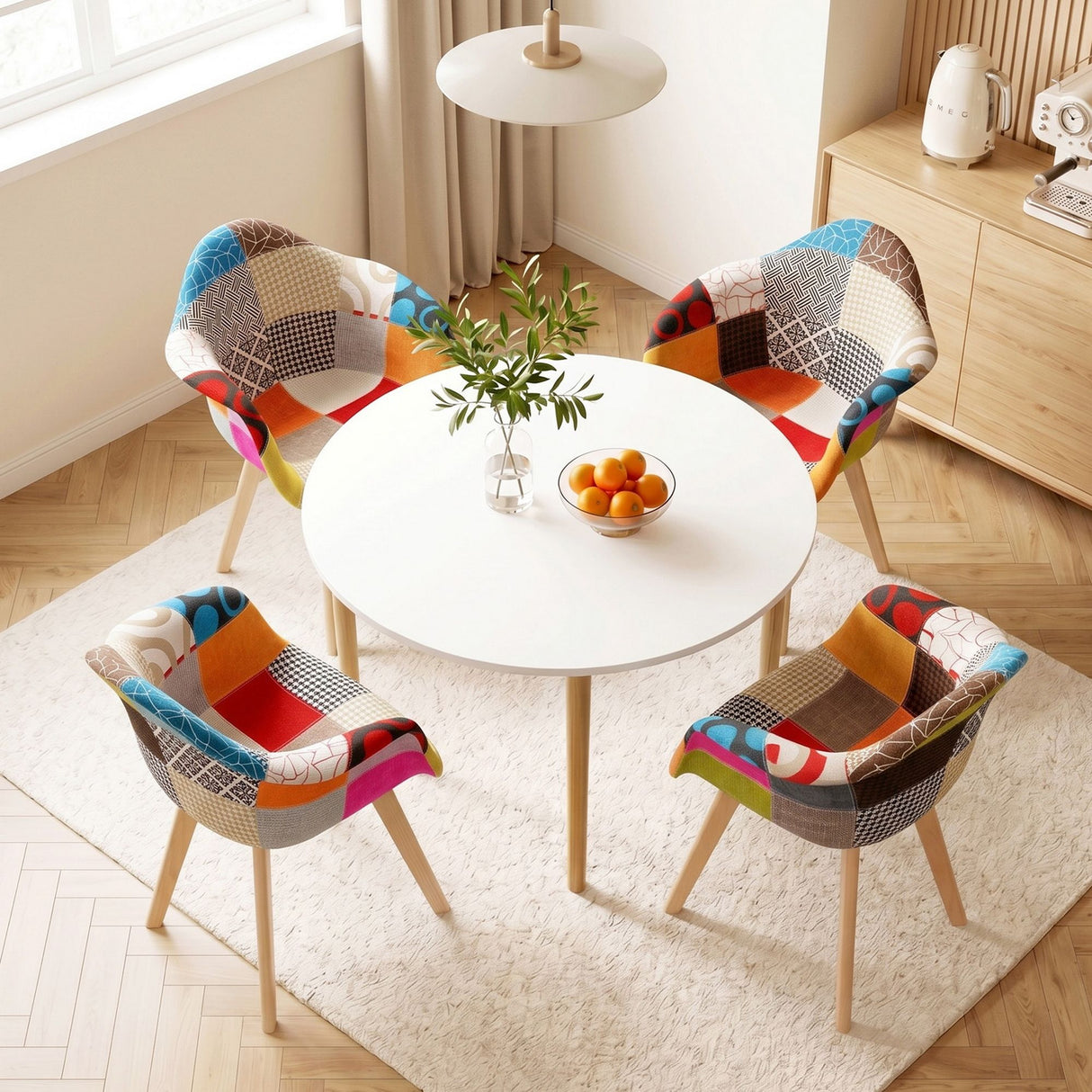 1 Artiss Dining Table and 4 Mid Century Chairs Set White