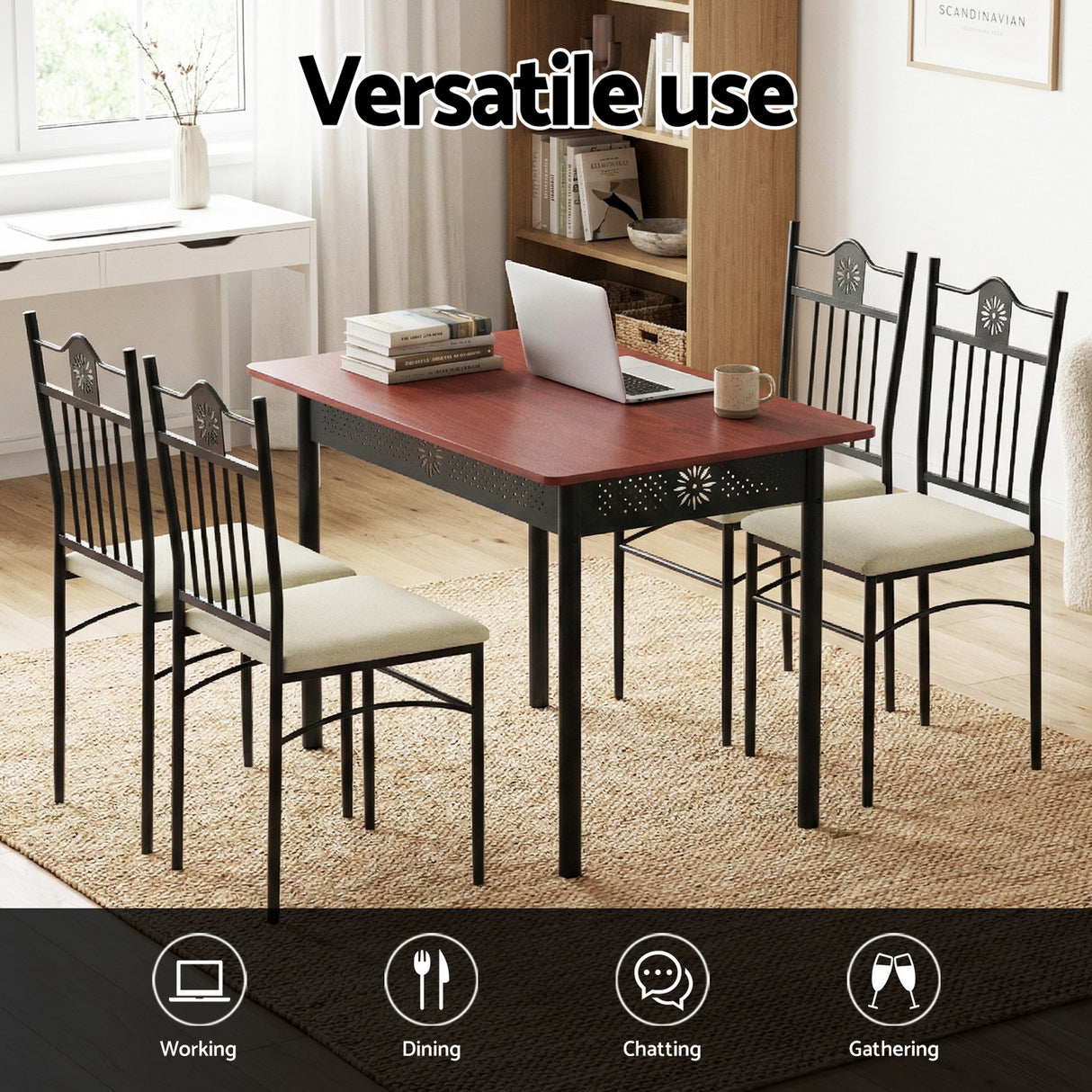 Artiss Dining Table and Chairs Set of 5 Compact Kitchen Furniture Upholstered