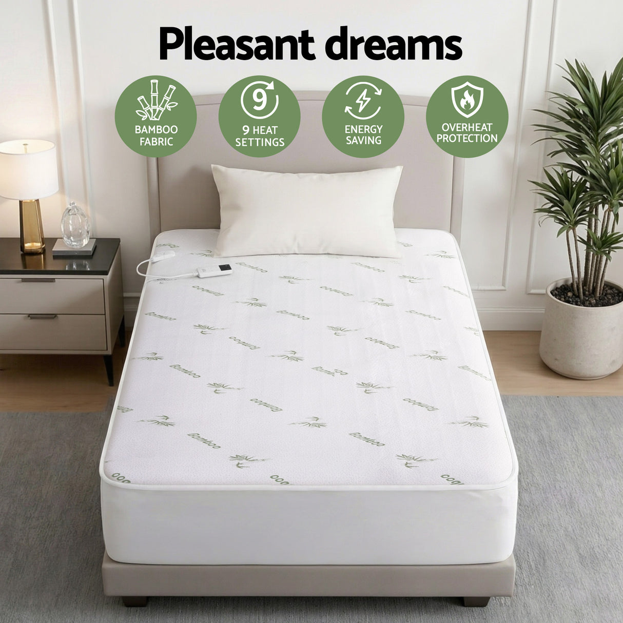 Giselle Electric Blanket Bamboo Fabric King Single Fitted Heated Pad Underlay Washable Winter