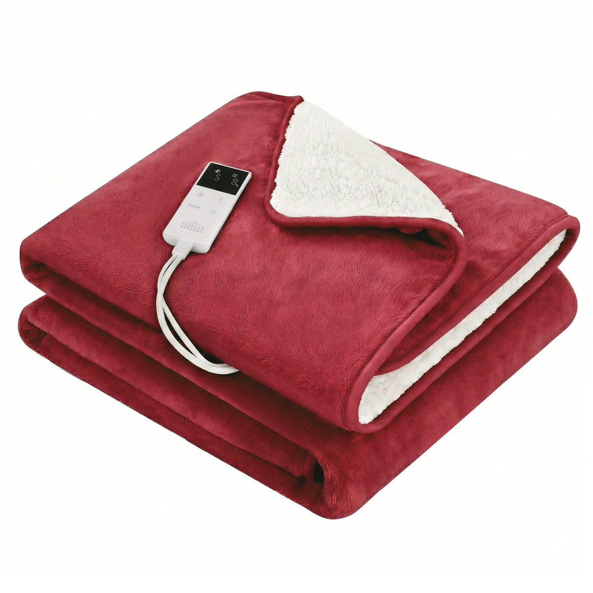 Giselle Electric Throw Rug Double Size 200x180cm Fleece Flannel Heated Blanket Burgundy