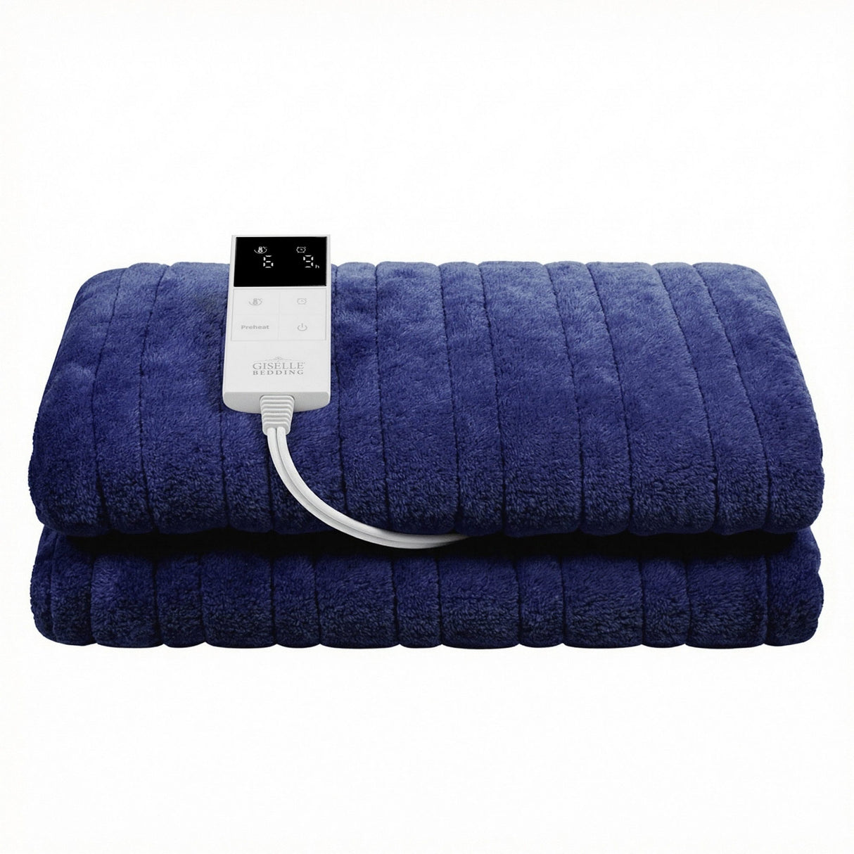 Giselle Electric Throw Rug Double Size 200x180cm Coral Fleece Heated Blanket Navy Blue