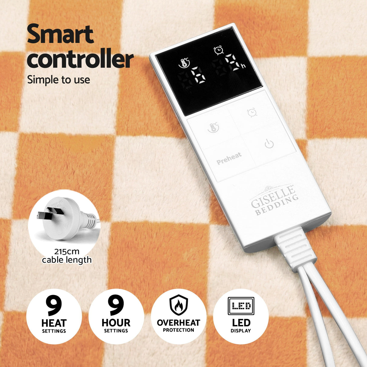 Giselle Electric Throw Rug Dual Side Fleece Flannel Heated Blanket Yellow