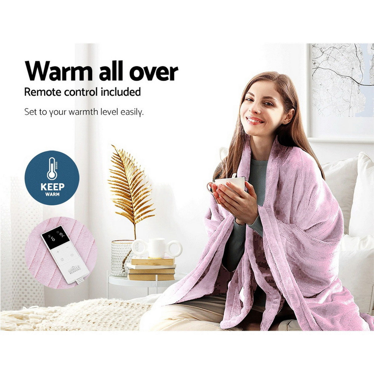Giselle Electric Throw Heated Blanket Fleece Pink
