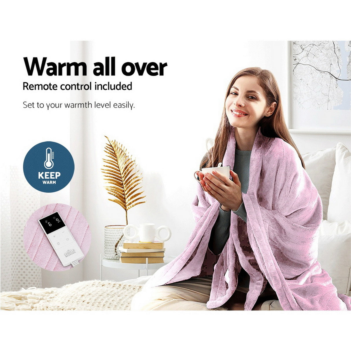 Giselle Electric Throw Heated Blanket Fleece Pink