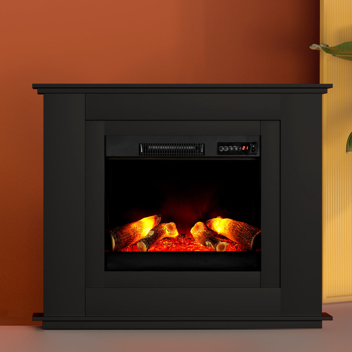 Electric Fireplace Fire Heater 2000W Black