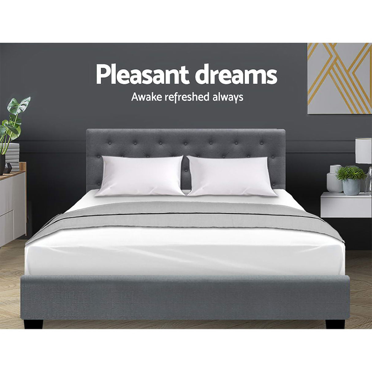 Artiss Bed Frame Queen Size Gas Lift Grey VILA