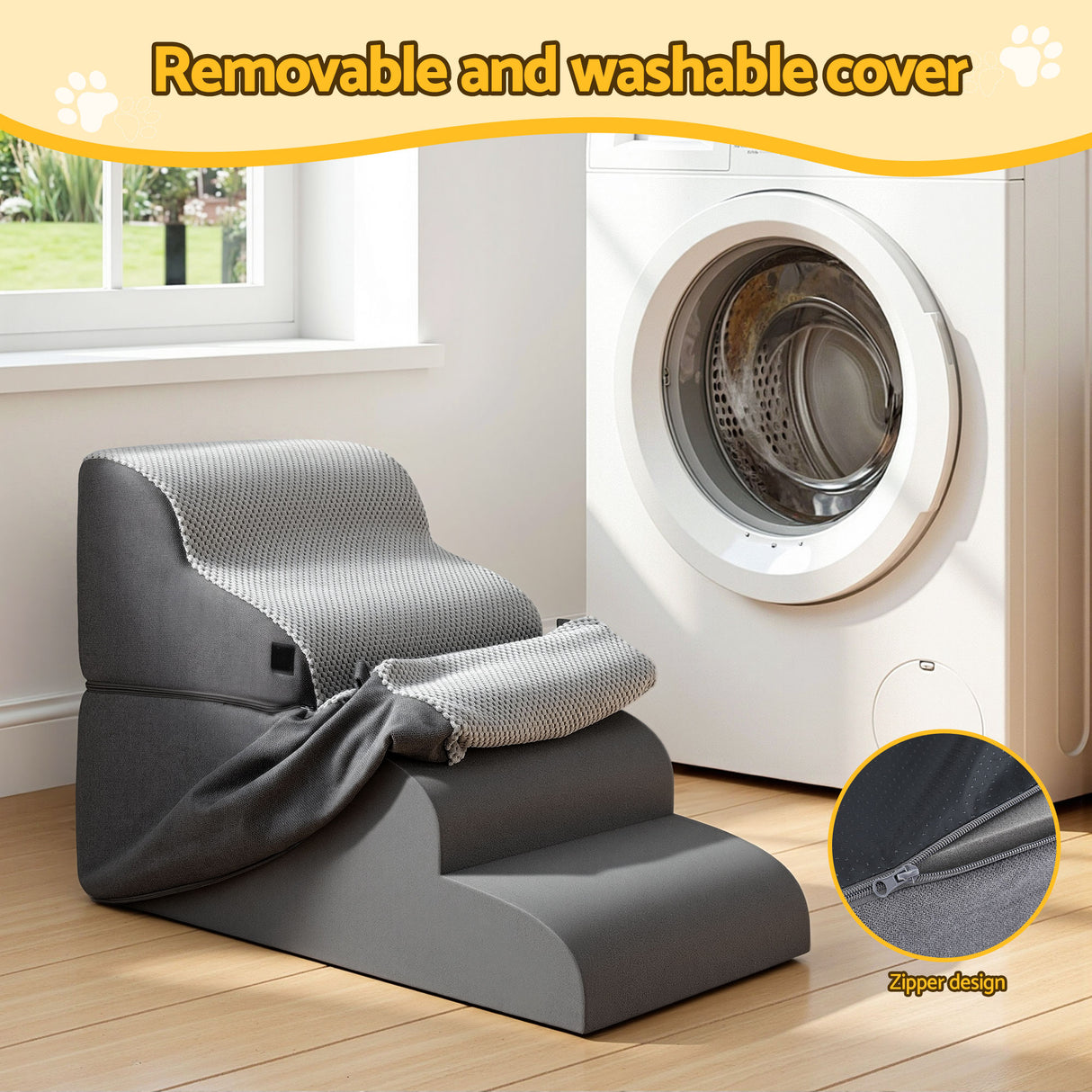 i.Pet Dog Stairs and Bed 2-in-1 Sofa Car Foam Non-Slip Washable Pet Stairs Indoor Grey