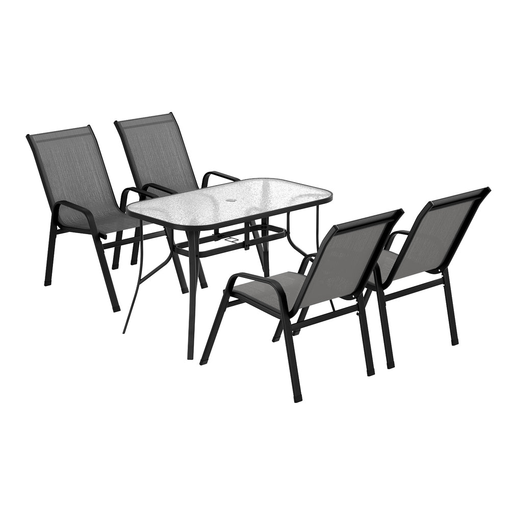 Gardeon 5PC Outdoor Dining Set Table and Chairs Patio Furniture Bistro Set Garden Grey