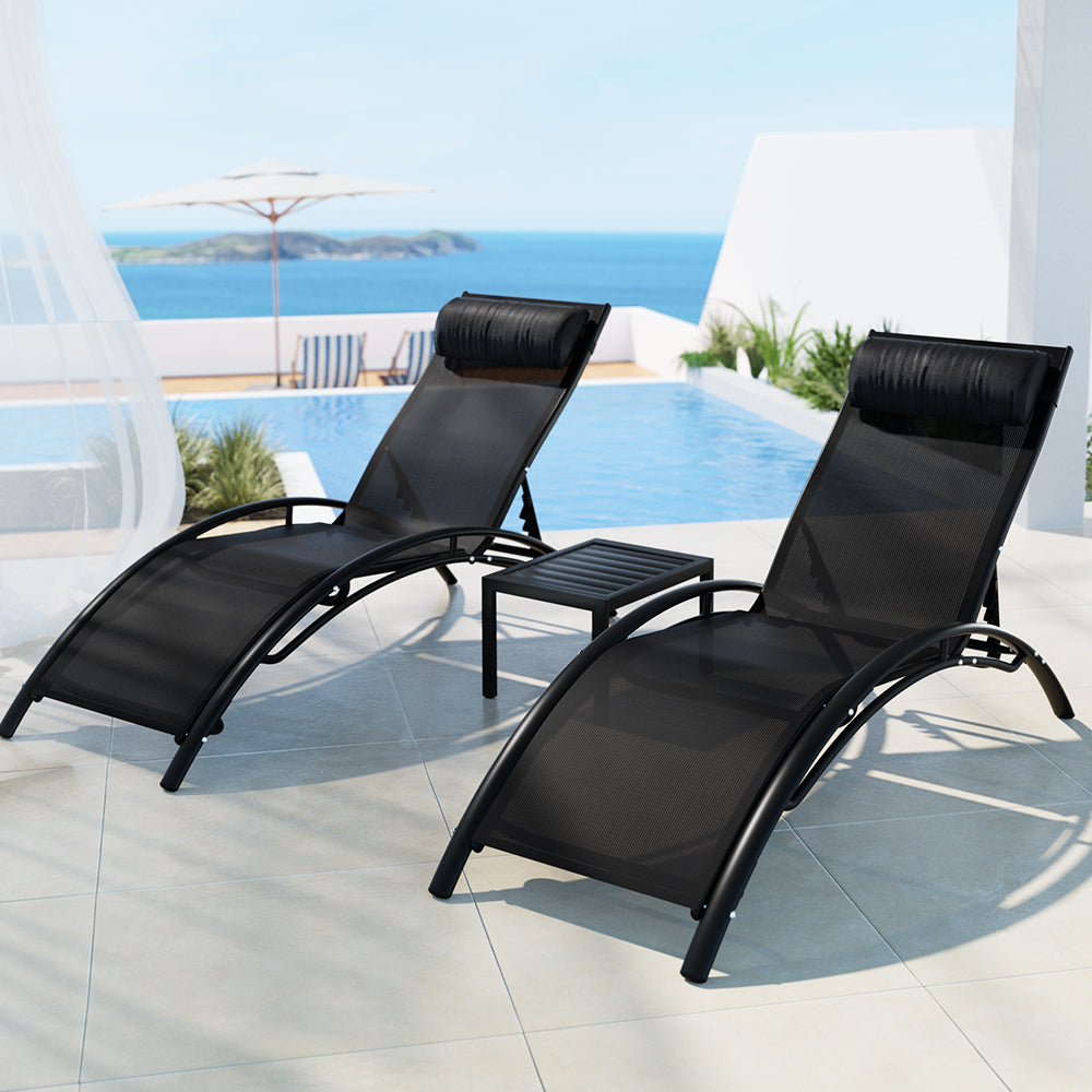 Ember 3PC Sun Lounge Outdoor Lounger Steel Table Chairs Patio Furniture Garden