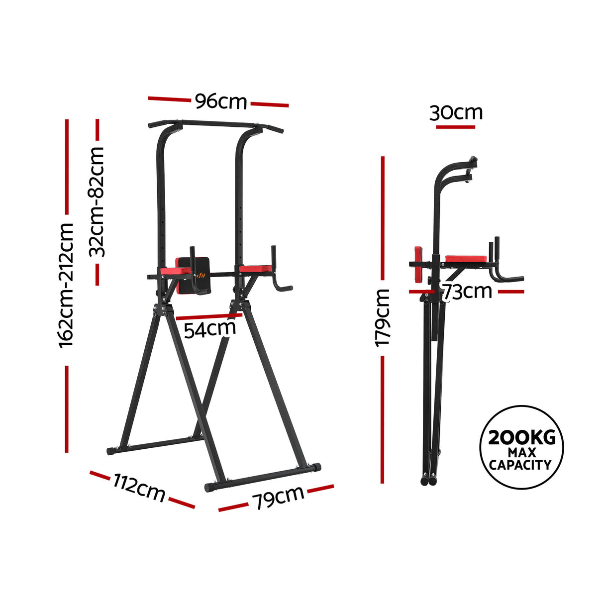 Everfit Chin Up Tower Pull Up Station Adjustable Dip Station Folding Home Gym Black