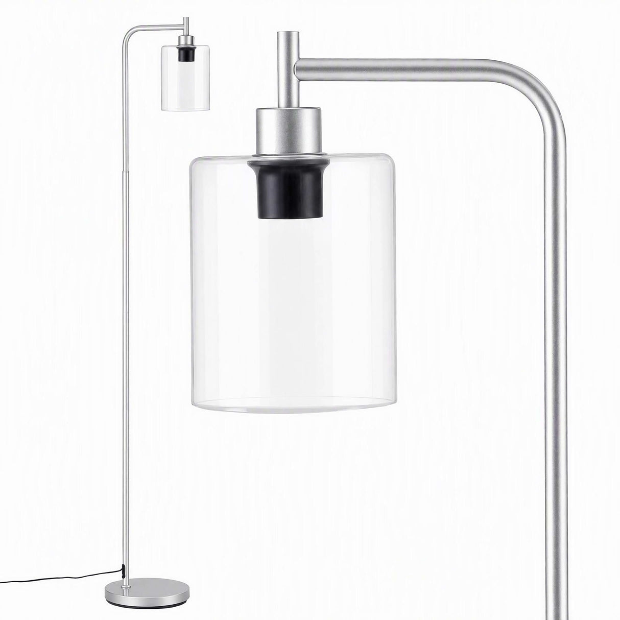 Artiss Floor Lamp Modern Industrial Standing Light with Clear Glass Shade, Silver Metal Tall Lamp for Living Room, Bedroom & Office, Anti-Tipping Weighted Base & Foot Switch (Bulb Not Included)