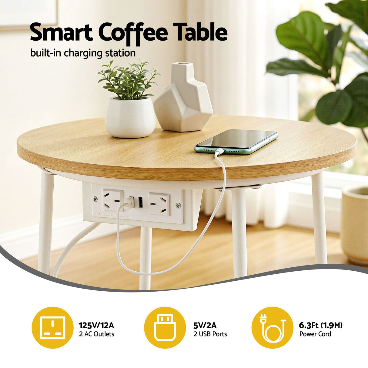 Artiss Floor Lounge and Coffee Table w/ Charging Station Set