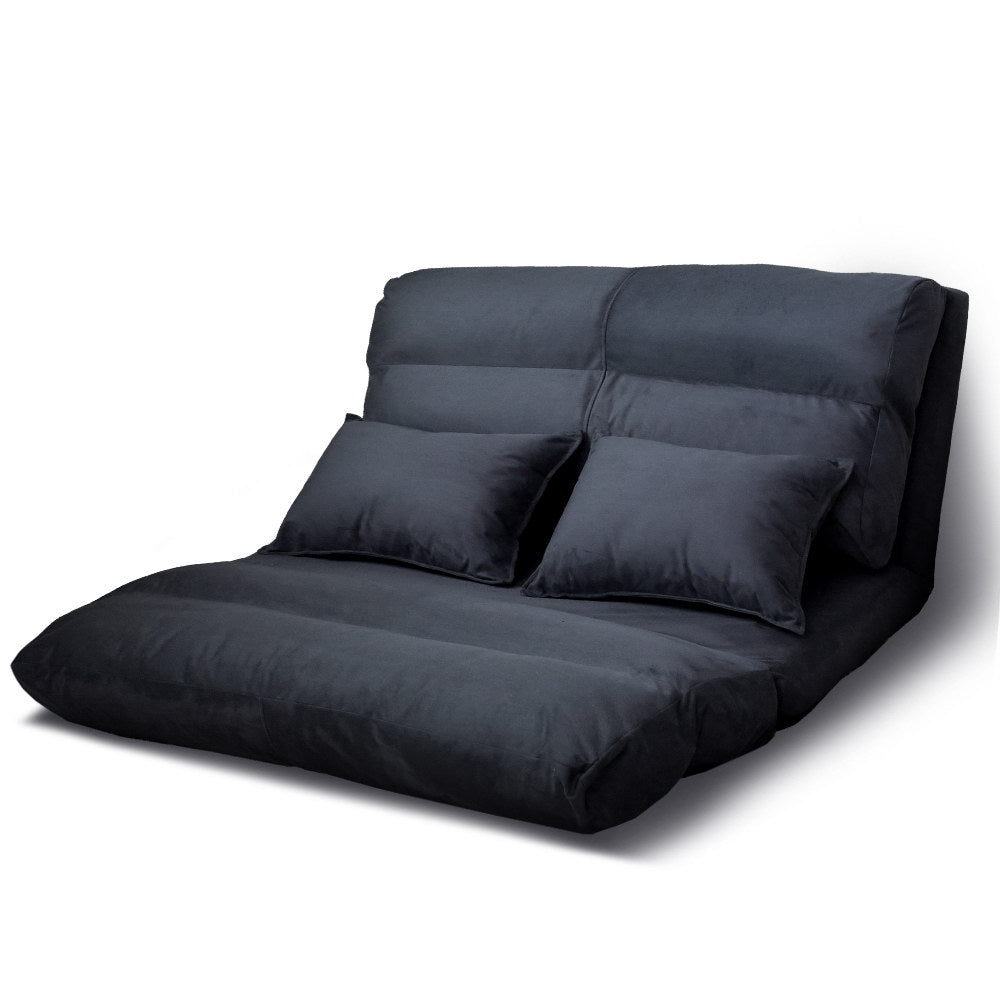 Adjustable Lounge Sofa Bed Suede Charcoal
