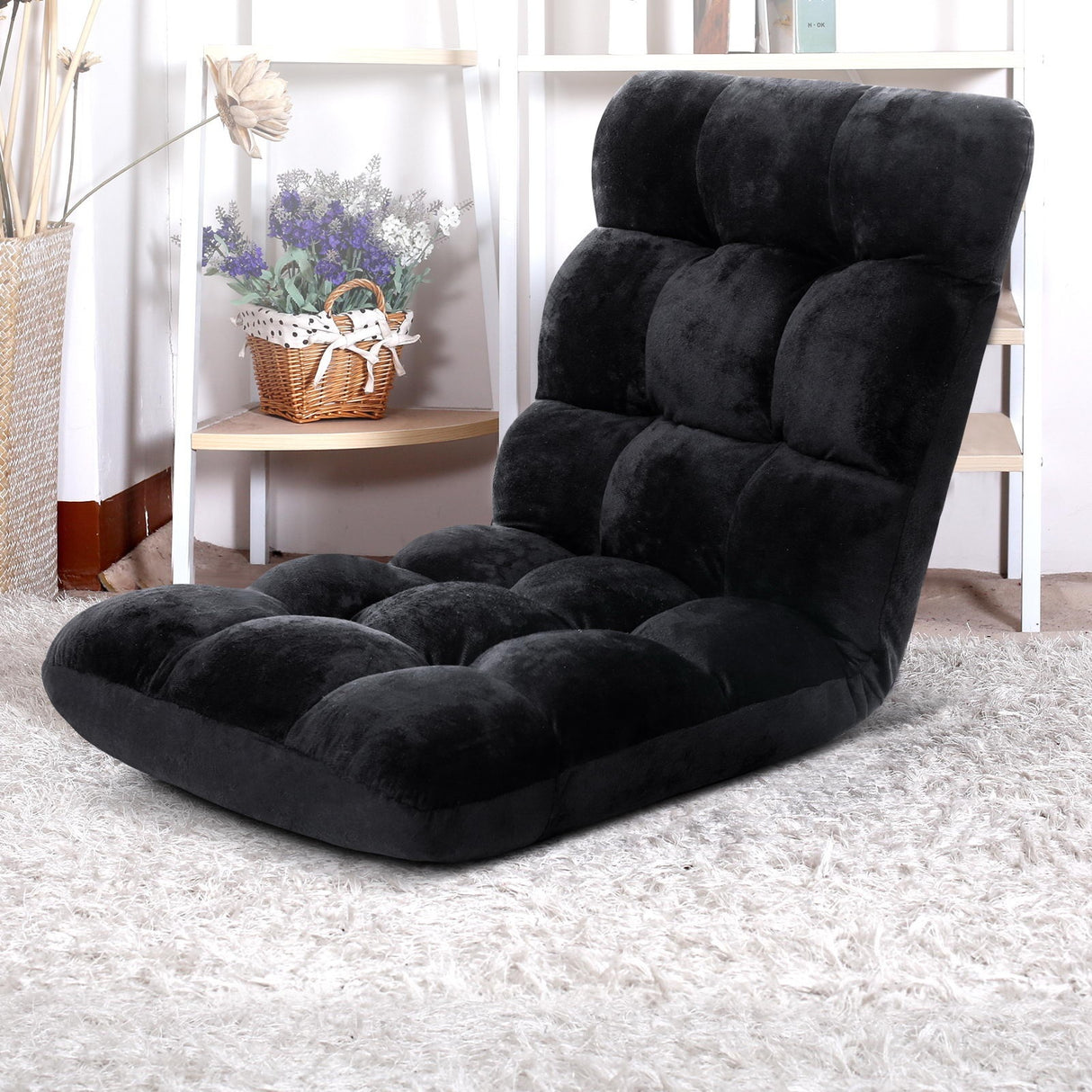 Artiss 4X Lounge Sofa Bed Flannel Fabric Black
