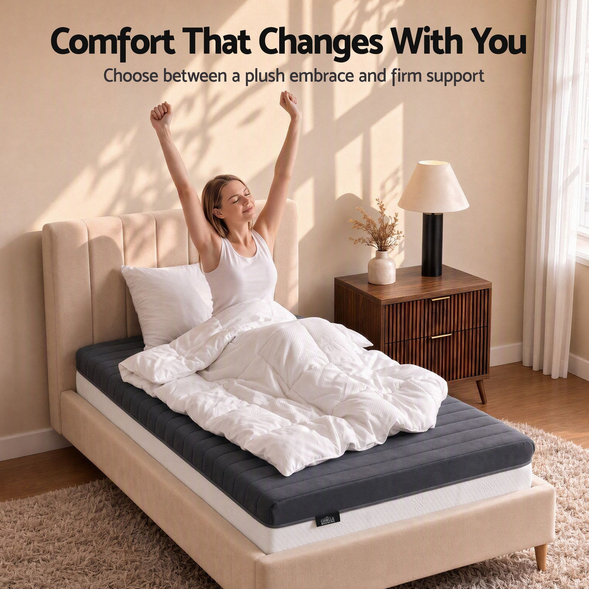 Giselle 18cm Single Memory Foam Mattress Dual Feel Reversible Charcoal Foam