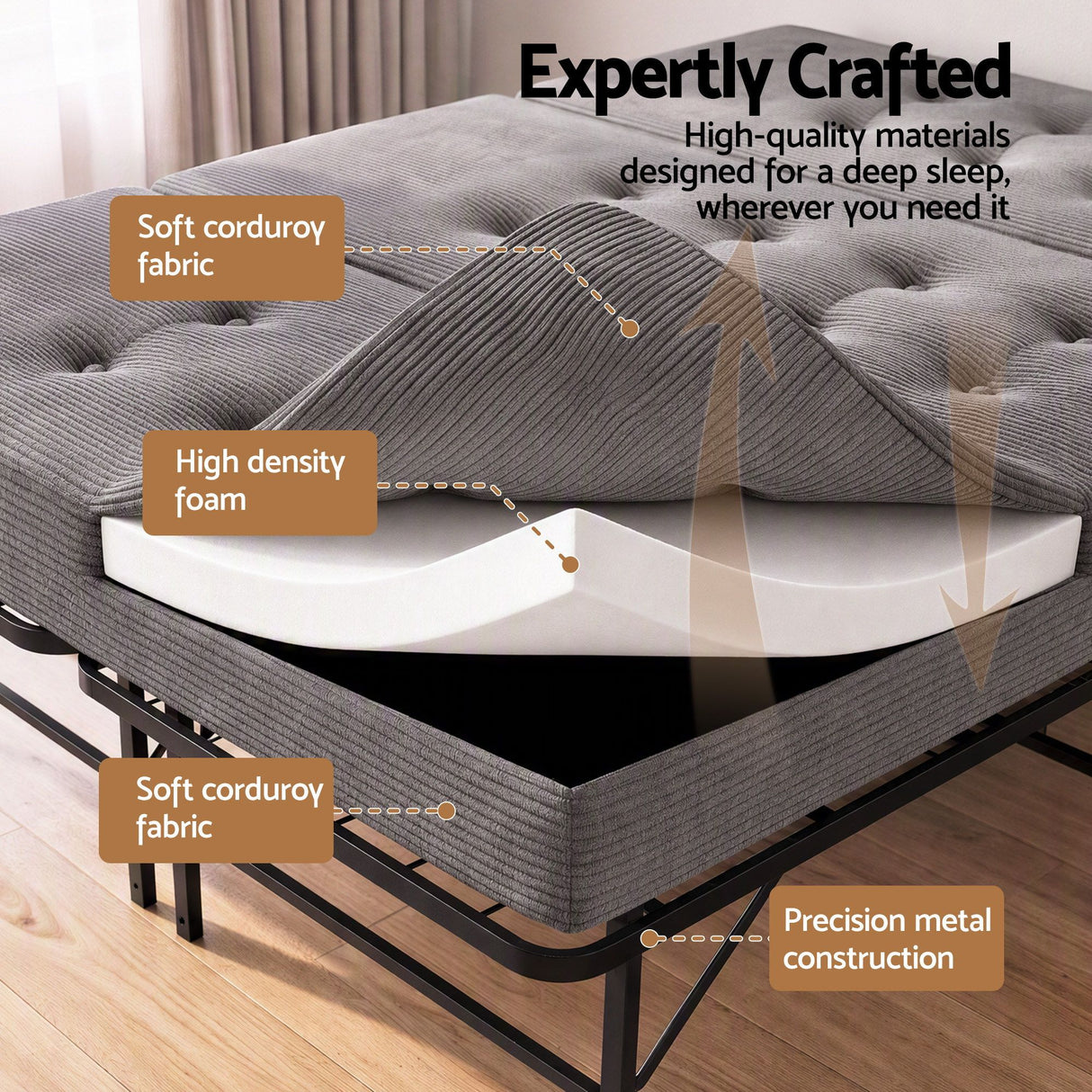 Giselle Double Folding Bed with Mattress Metal Frame Guest Bed 15cm Foam Foldable