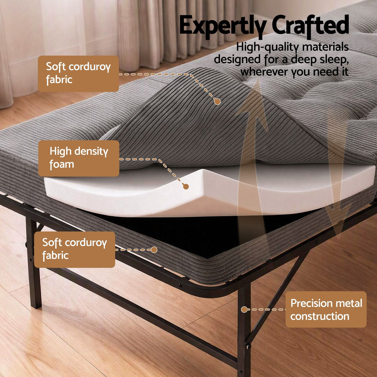 Giselle Single Folding Bed with Mattress Metal Frame Guest Bed 15cm Foam Foldable