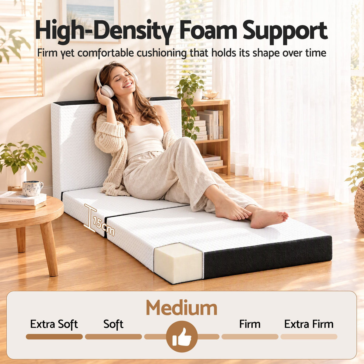 Giselle Folding Mattress Single 15cm Foldable Trifold Tencel Floor Guest Bed Mat