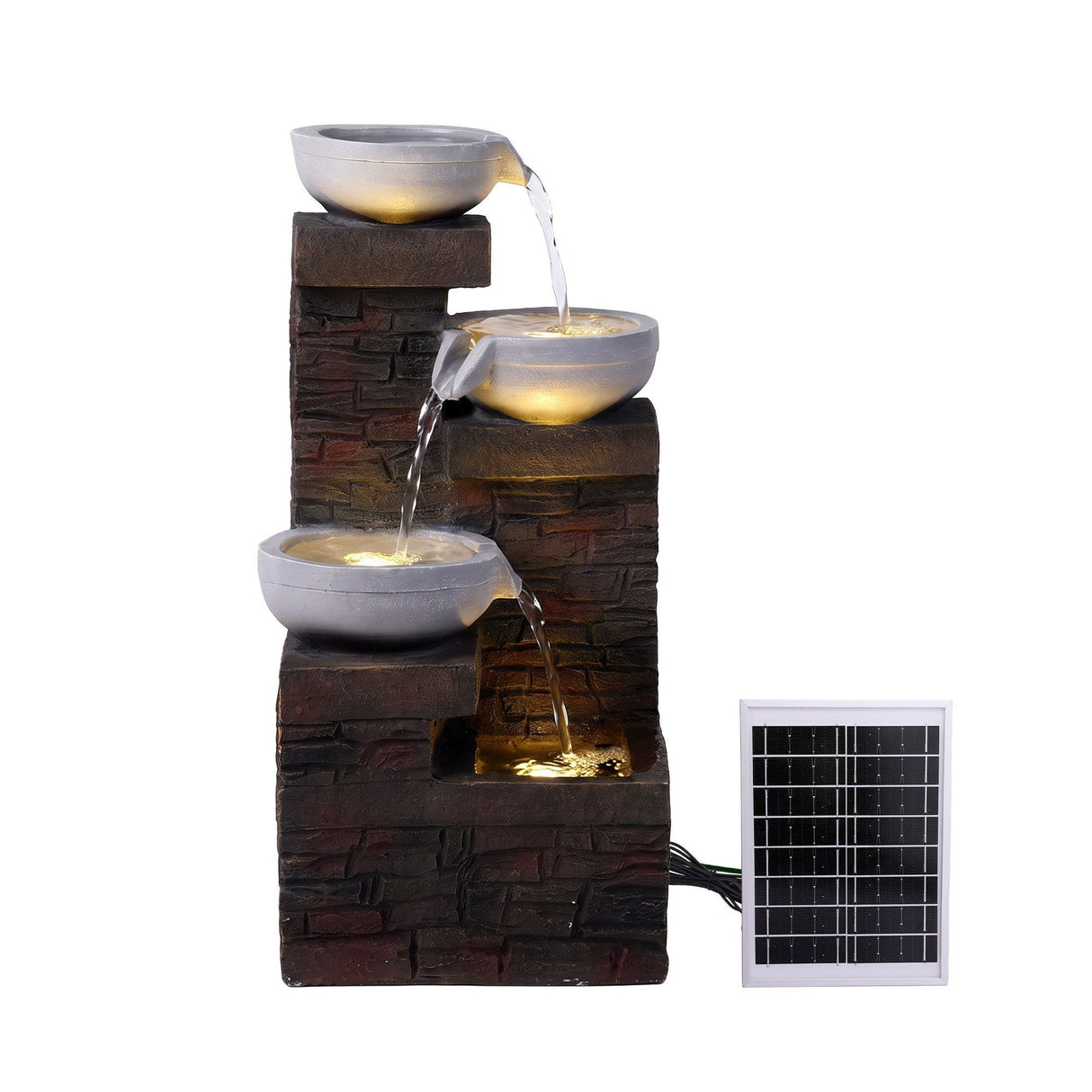 Gardeon Solar Fountain 4 Levels Cascading Bowl Water Feature 75cm Brown