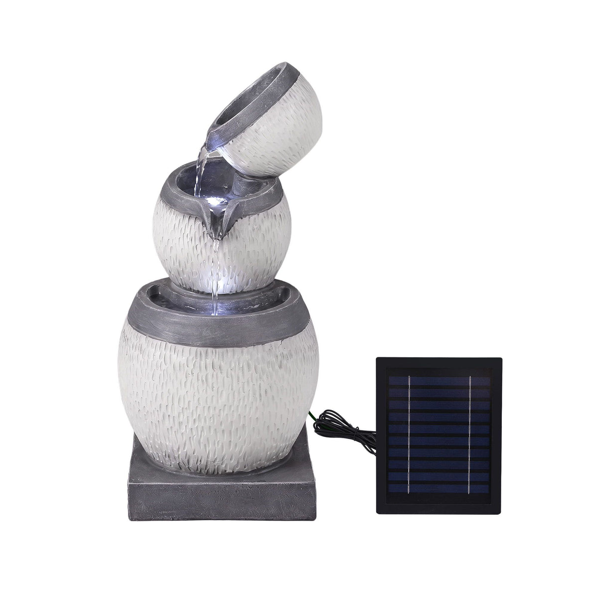 Gardeon Solar Fountain 3 Levels Cascading Bowl Water Feature 52cm Grey