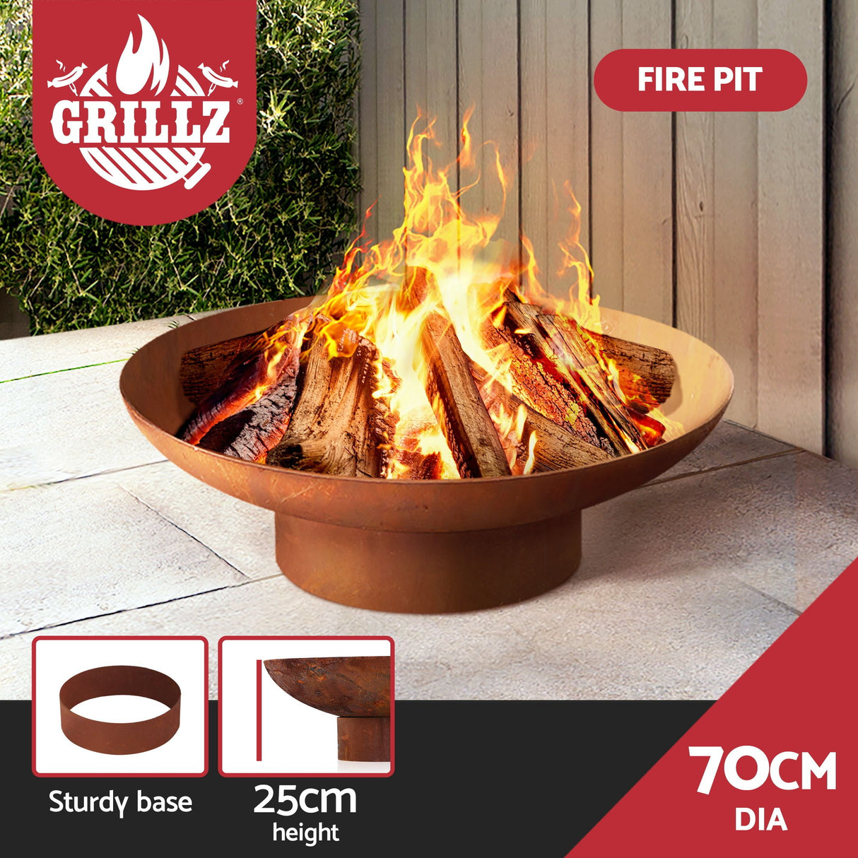Grillz Fire Pit Bowl Cast Iron Rustic 70cm