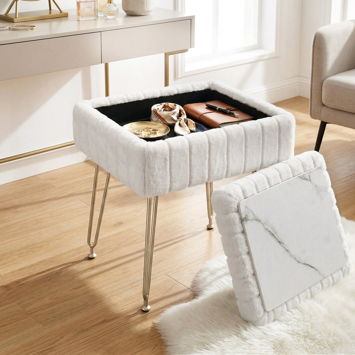 Artiss Storage Ottoman Vanity Foot Stool White