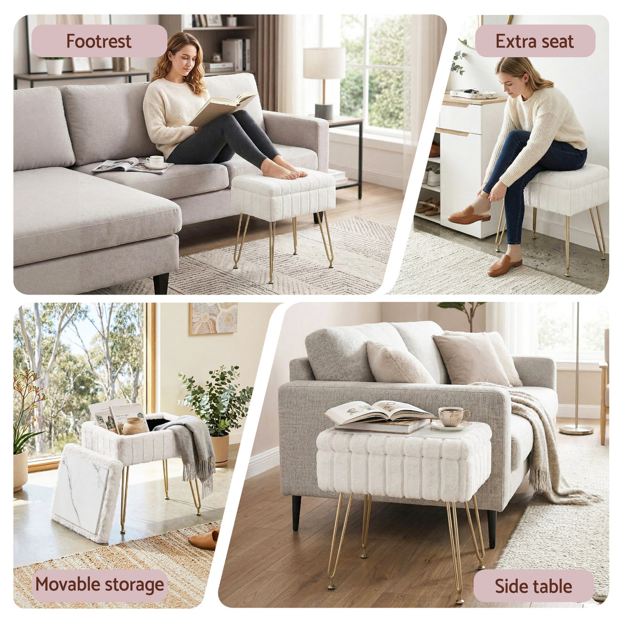 Artiss Storage Ottoman Vanity Foot Stool White