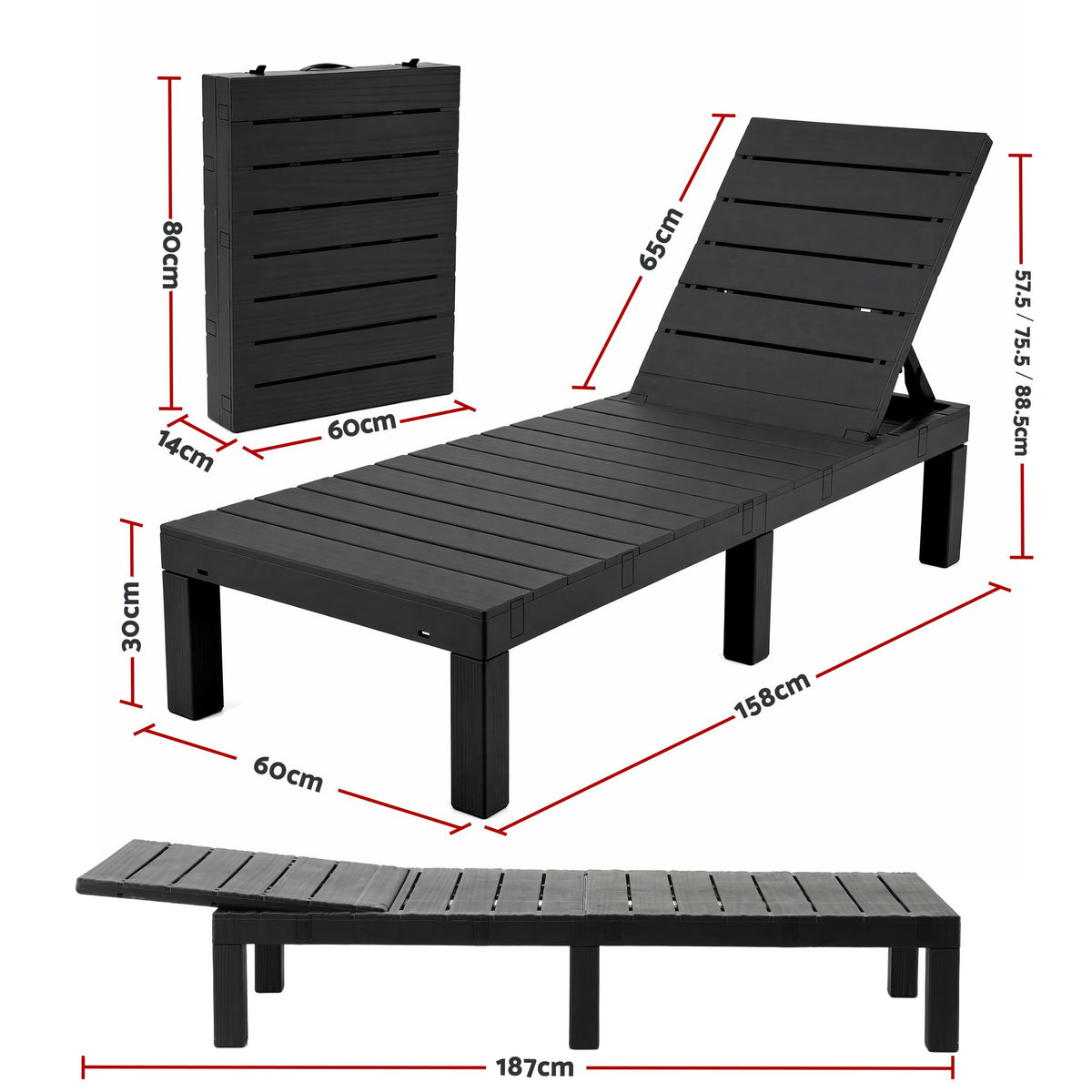 Gardeon Foldable Sun Lounge Outdoor Recliner Patio Beach Chair Slatted Black