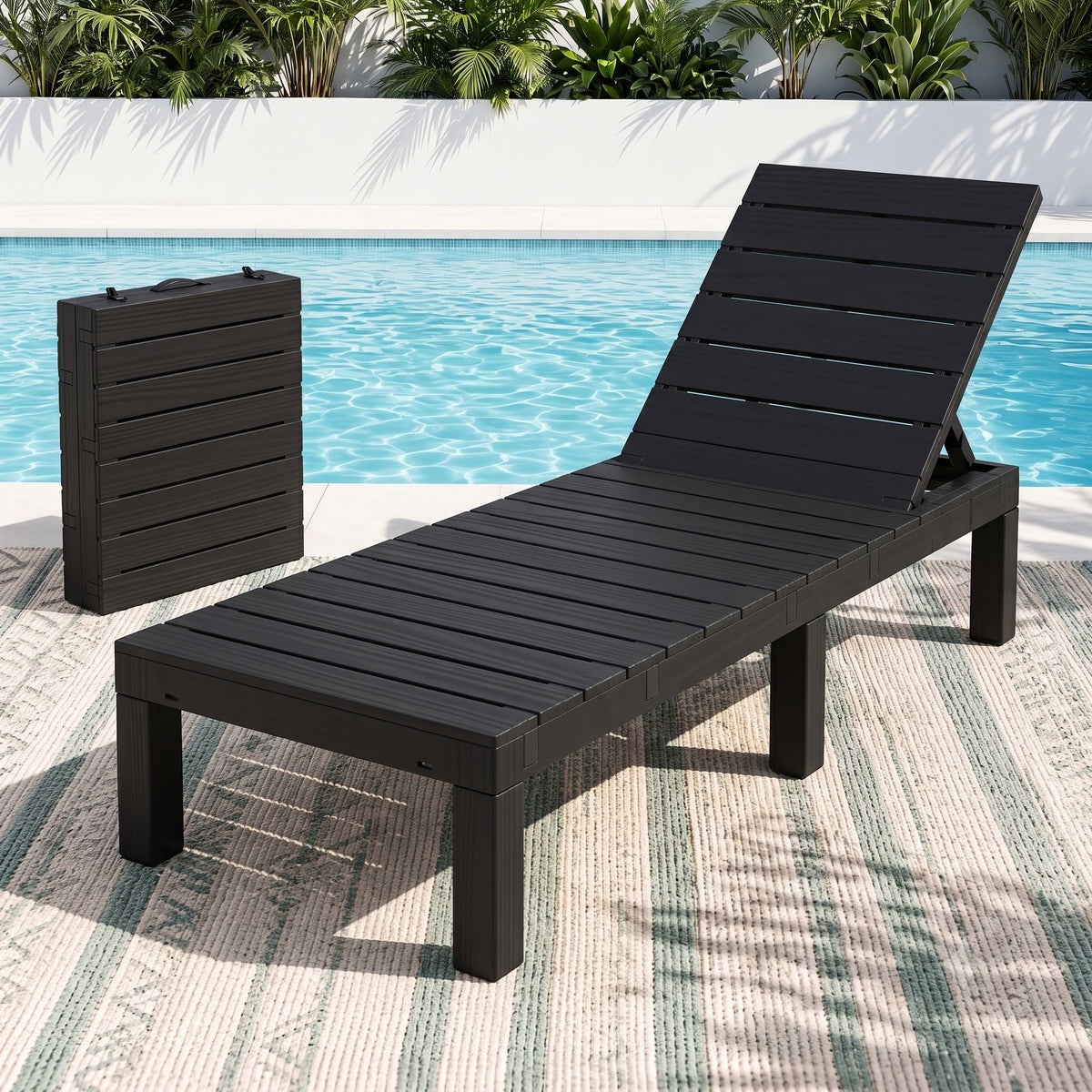 Gardeon Foldable Sun Lounge Outdoor Recliner Patio Beach Chair Slatted Black