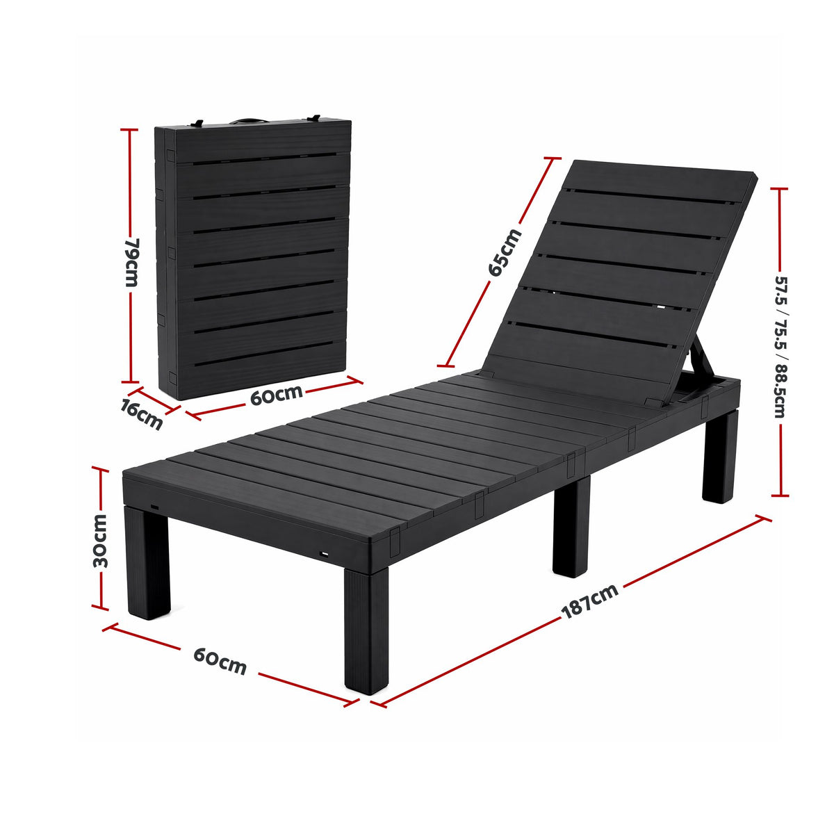 Gardeon 2X Foldable Sun Lounges Outdoor Recliner Patio Beach Chair Slatted Black