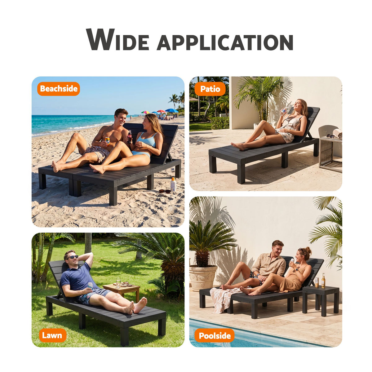 Gardeon 2X Foldable Sun Lounges Outdoor Recliner Patio Beach Chair Slatted Black
