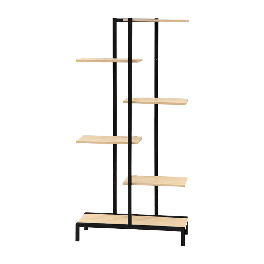 Plant Stand or Storage Shelf Black & Natural Wood