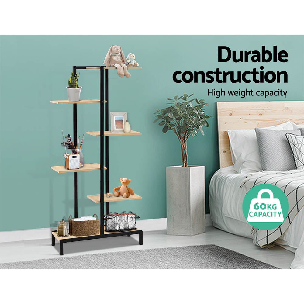 Plant Stand or Storage Shelf Black & Natural Wood