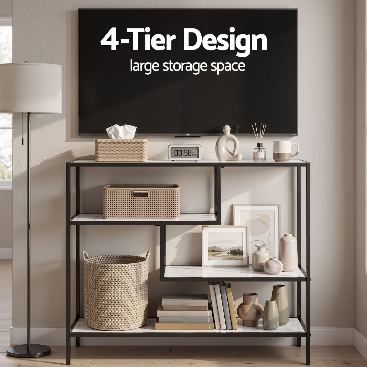 Artiss Console Table Entryway Hallway Marble Effect 4-Tier Storage Shelves White