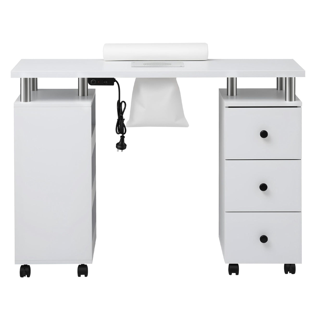 Artiss Manicure Table Nail Desk with Built-in Dust Collector Beauty Salon Station Drawers Shelves Wrist Cushion Wheels White