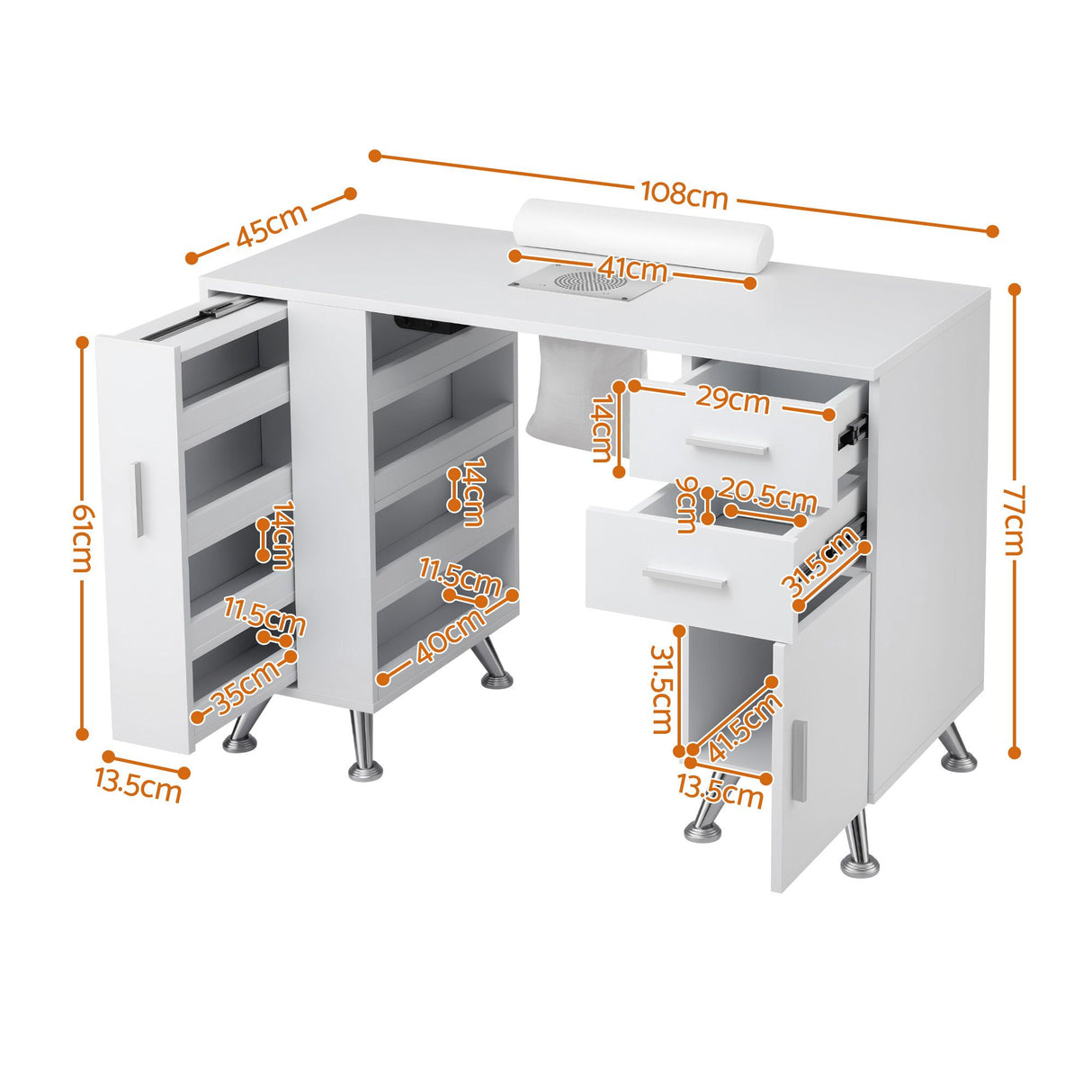 Artiss Manicure Table Nail Desk with Built-in Dust Collector Beauty Salon Station Drawers Shelves Wrist Cushion White