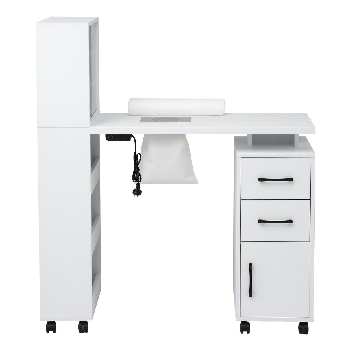 Artiss Manicure Table Nail Desk with Built-in Dust Collector Beauty Salon Station Drawers Shelves Wrist Cushion White