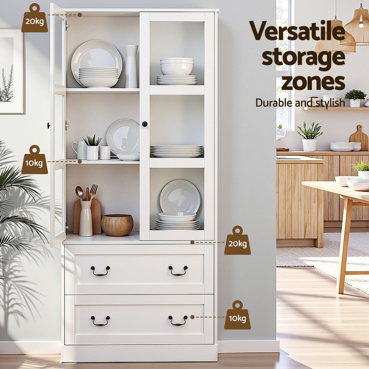 Artiss Buffet Sideboard 180cm Hutch Storage Cabinet Kitchen Drawer Door White