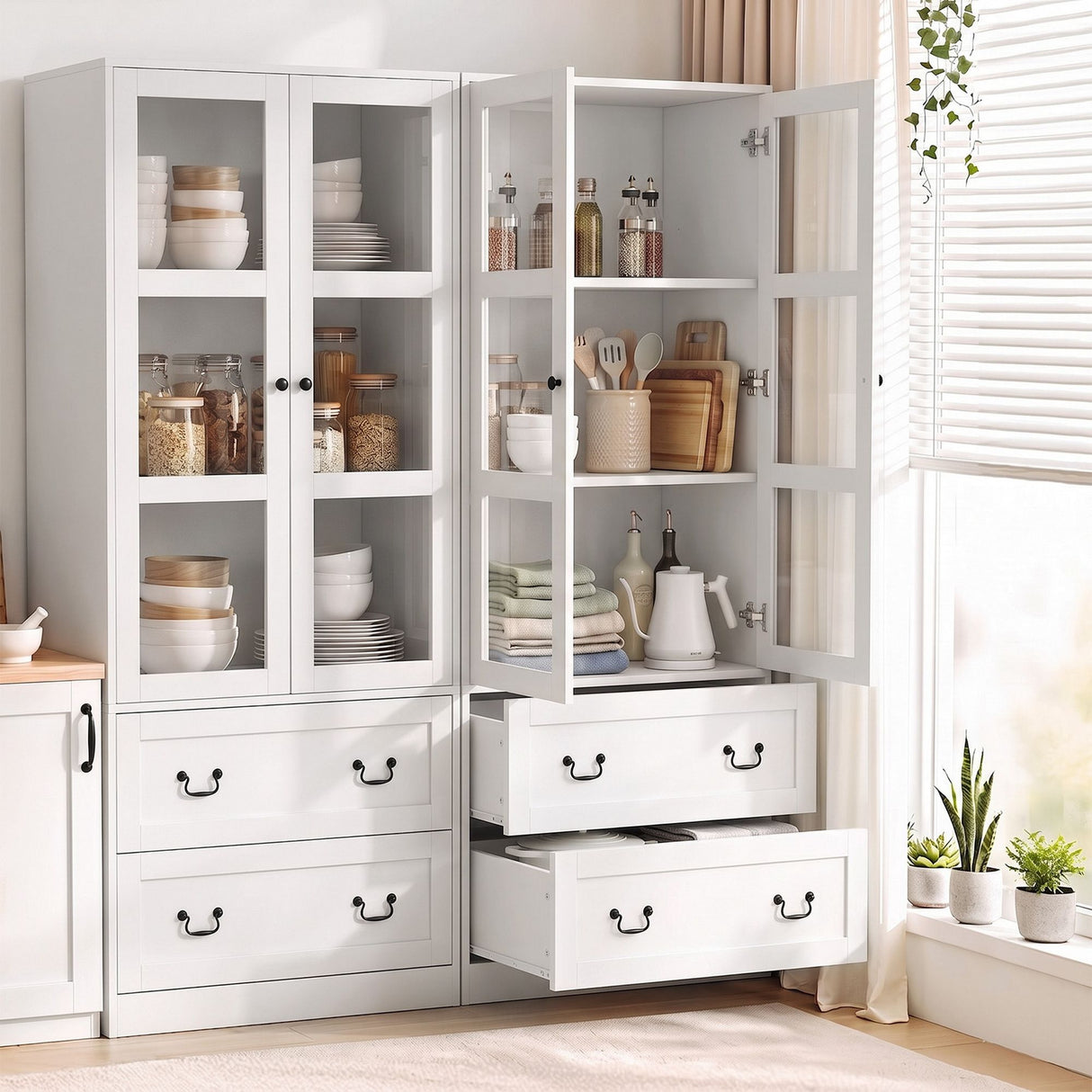 Artiss Buffet Sideboard Cabinets X2 180cm Hutch Storage Kitchen Clear Door White