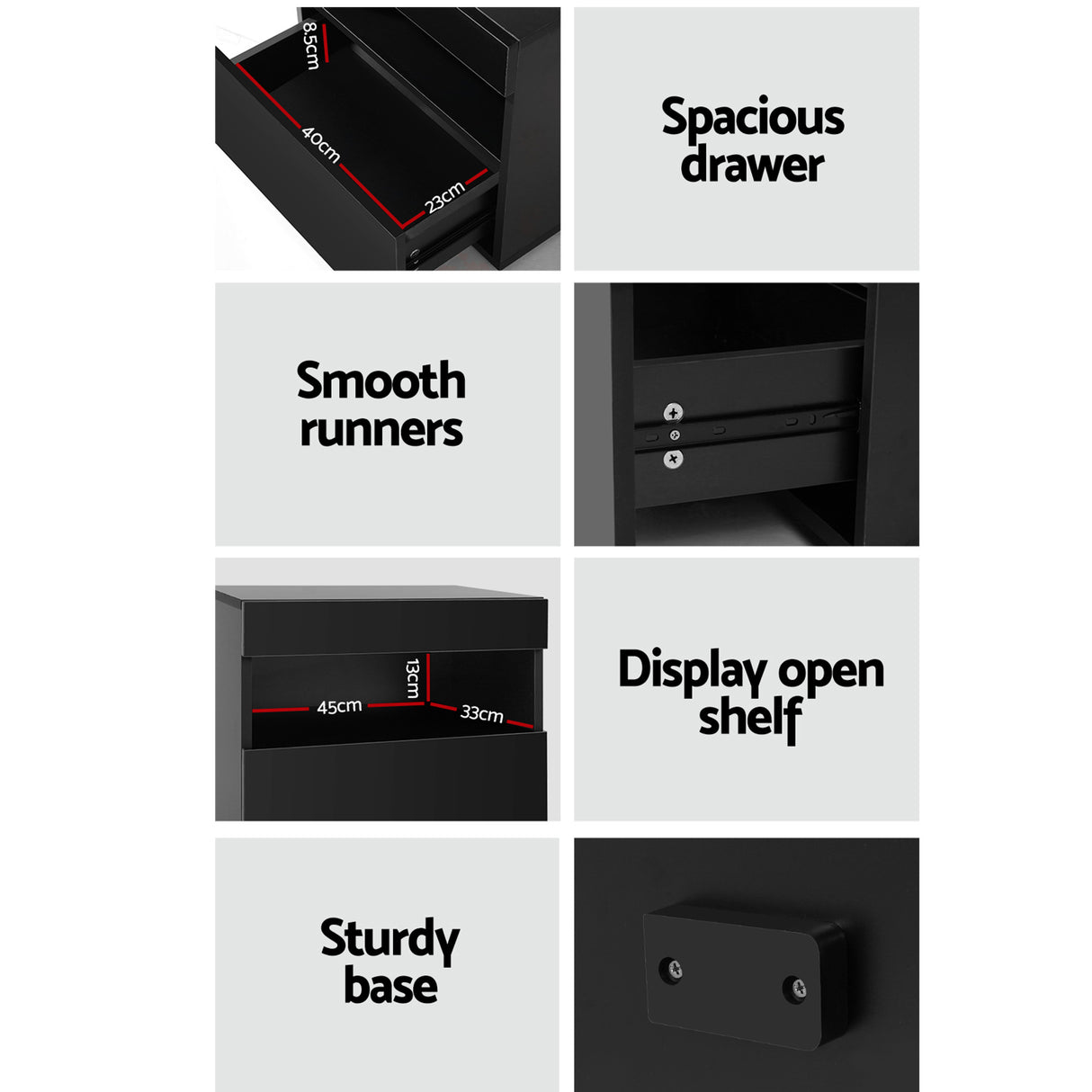Artiss 2x Bedside Table LED - HERES Black