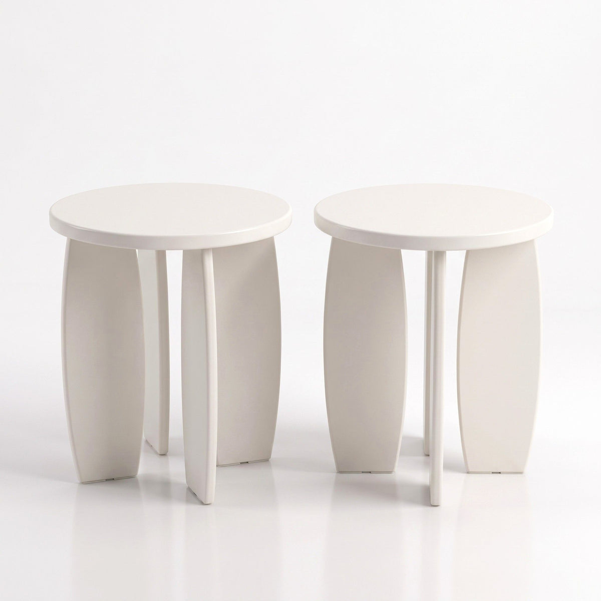 Artiss Round End Table Set Of 2 High-Gloss Coffee Table Bedside Nightstand 40x45cm Cream white