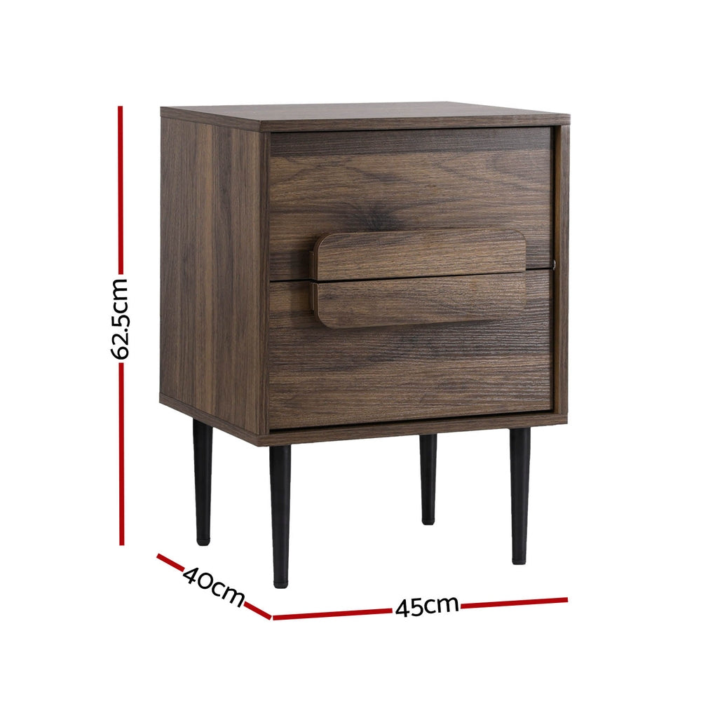 Artiss Bedside Table 2 Drawers - Walnut