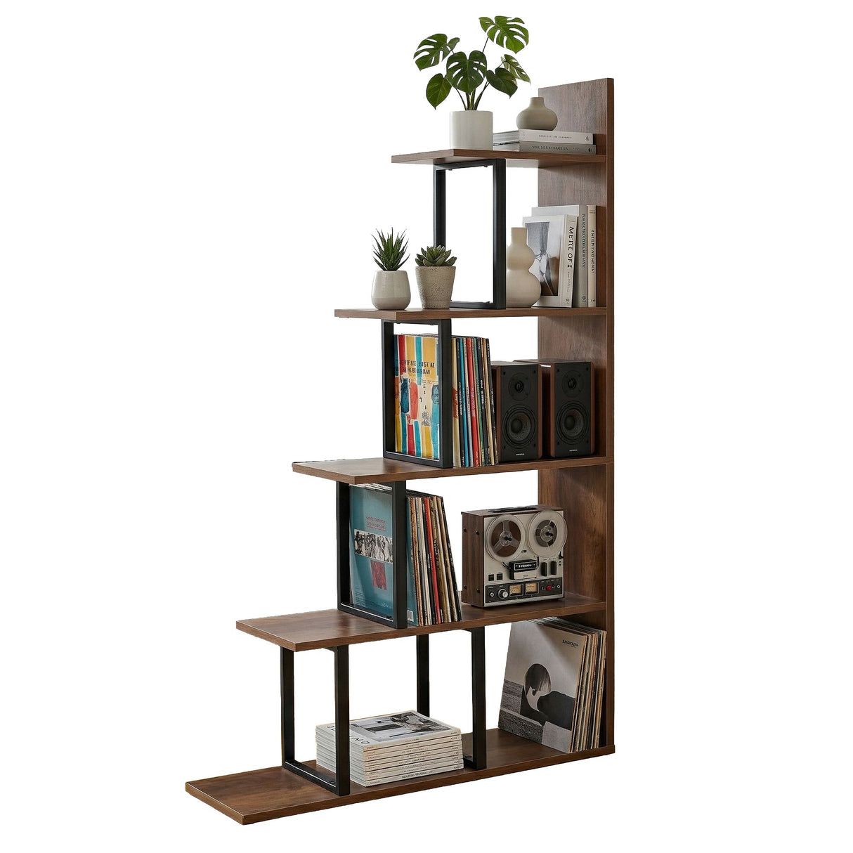 Artiss 5 Tiers Bookshelf Ladder Corner Shelf Bookcase Walnut