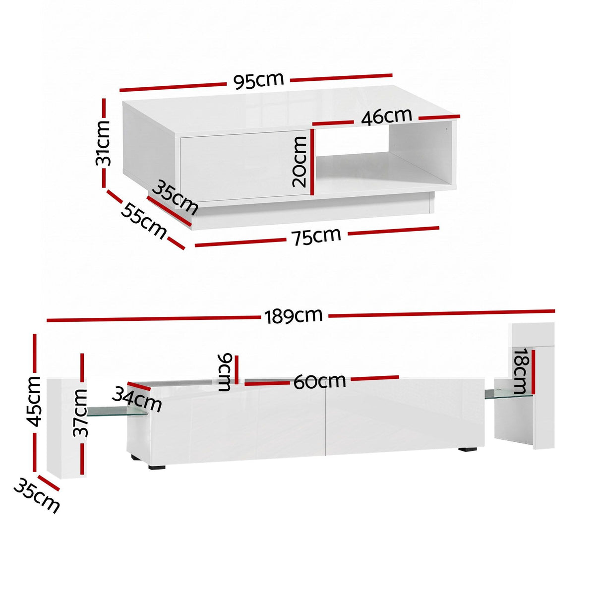 Artiss LED TV Unit & Coffee Table Set Storage Cabinet White