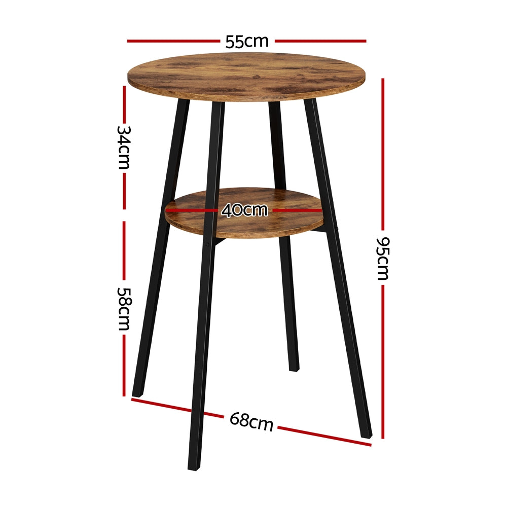 Artiss Industrial Bar Table with 2-Tier Organizer Weather-Resistant MDF Top Steel Frame
