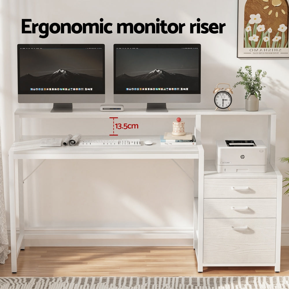 Artiss Computer Desk Home Office Study Table Desks w/Drawers Open Shelf White 160CM