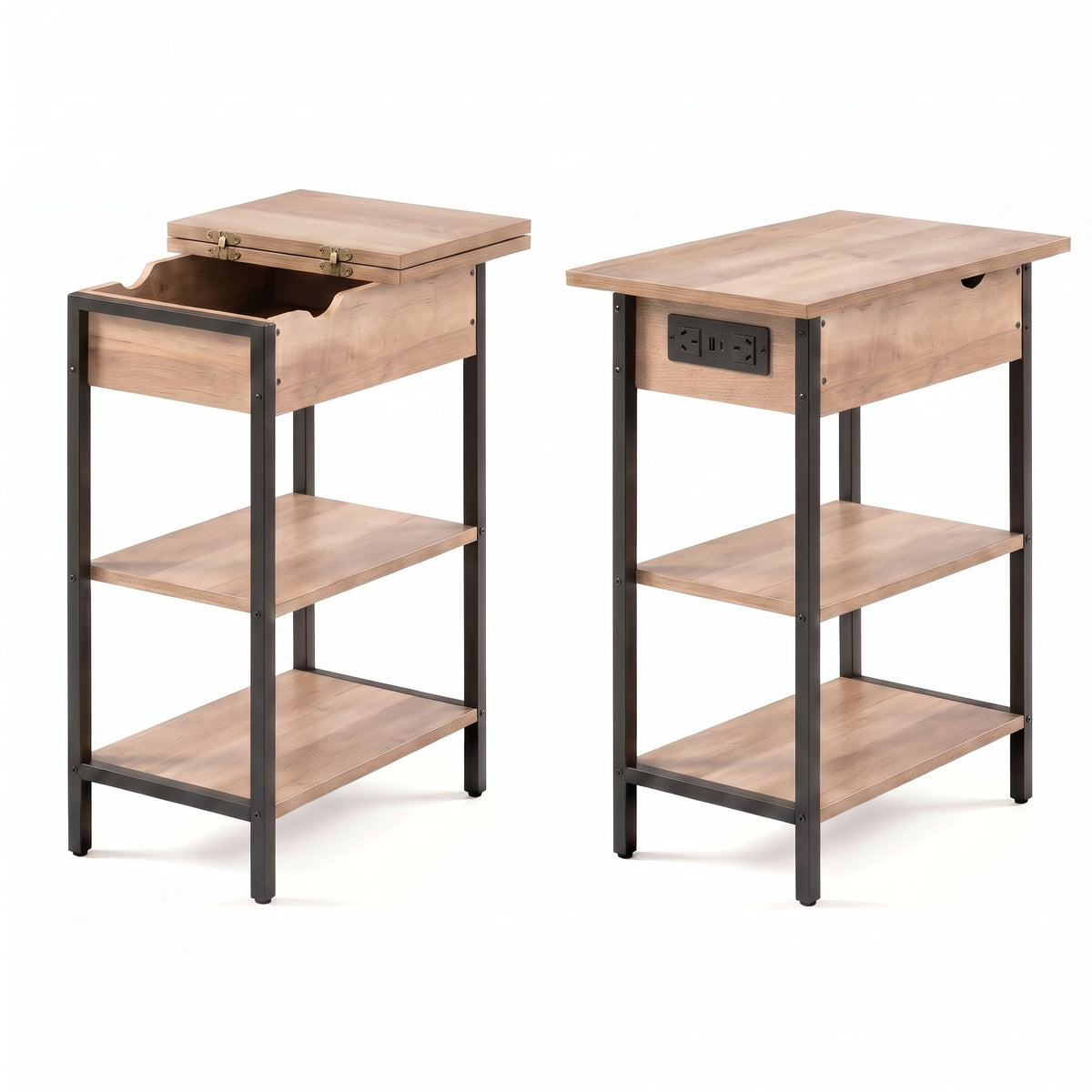 Artiss Coffee Table Set Of 2 Side Bedside End Table Charging Station Flip-Top Storage 60cm Wood